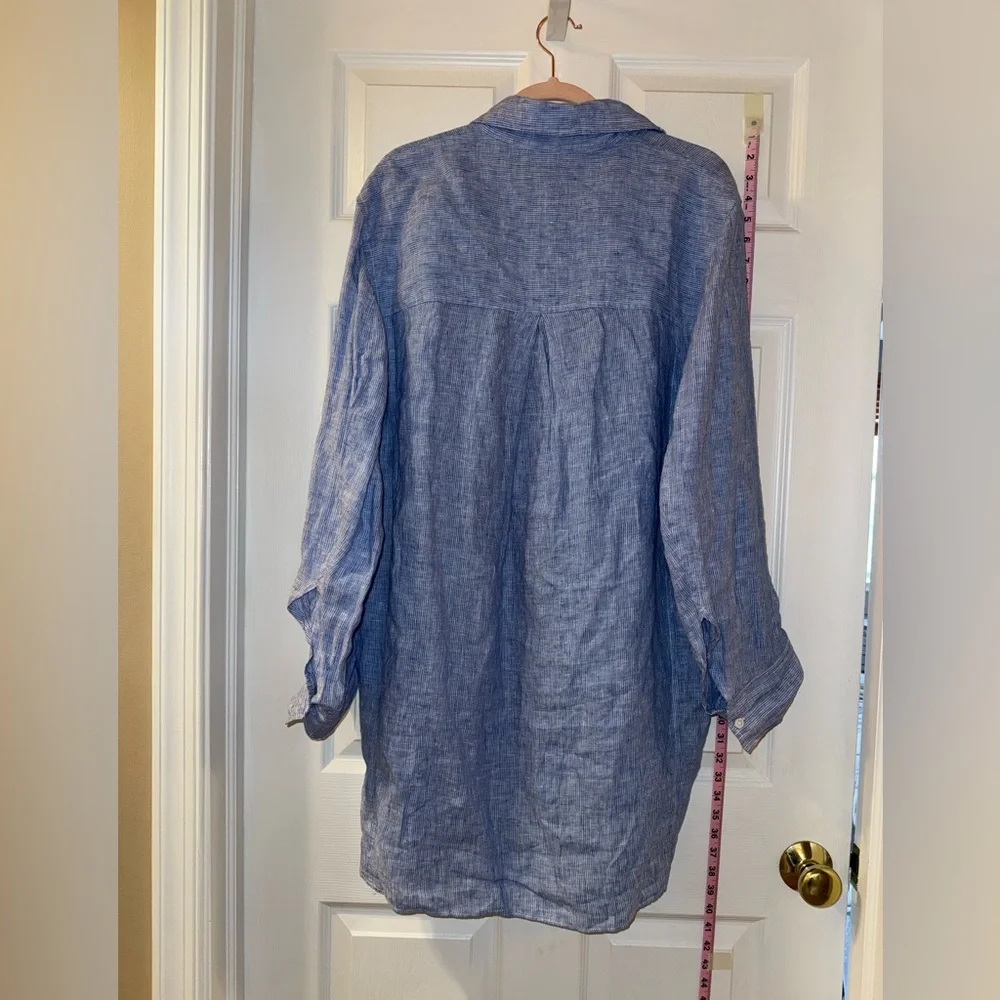 ZARA Oversized Button-Up Shirt - Blue/White Striped - 100% Linen - Size L - Picture 8 of 9